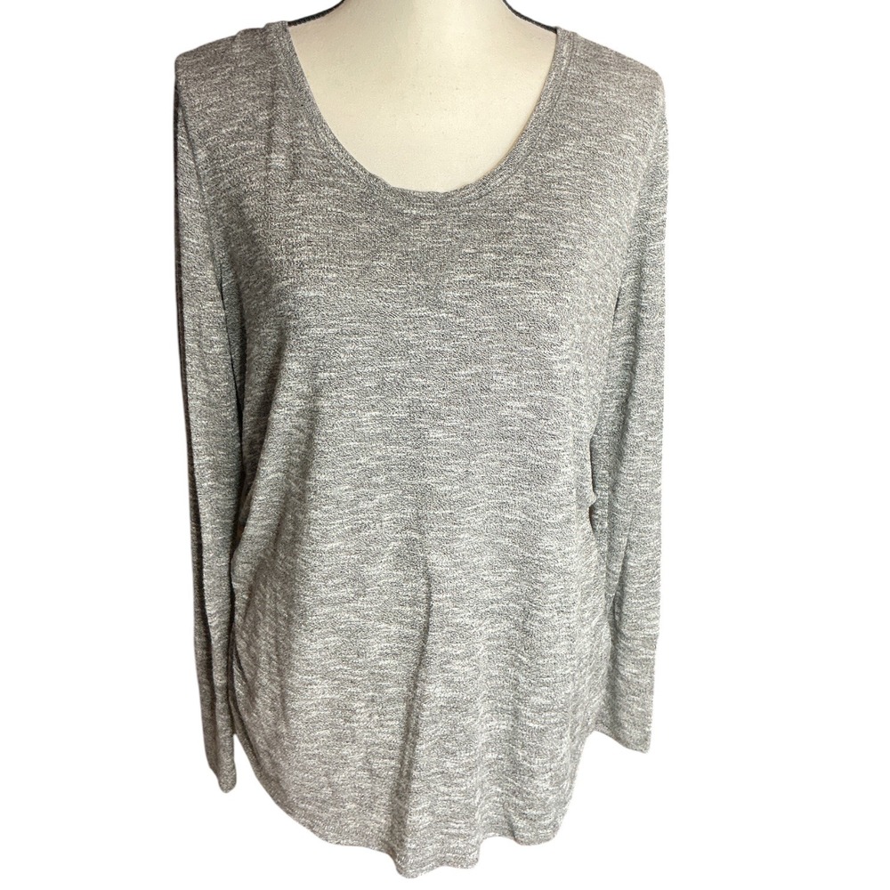 Liz Lange Gray Maternity Top Women XL Ruched Side Long Sleeve V-Neck Heathered